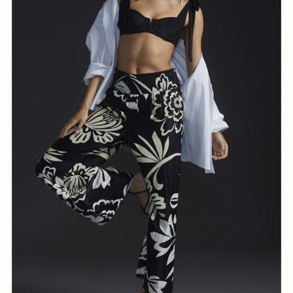 Floral Black and White Women's Pants
